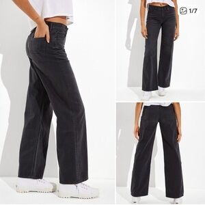 American Eagle Low Rise Skater Jeans Baggy Wide Leg in Washed Black Sz 2S